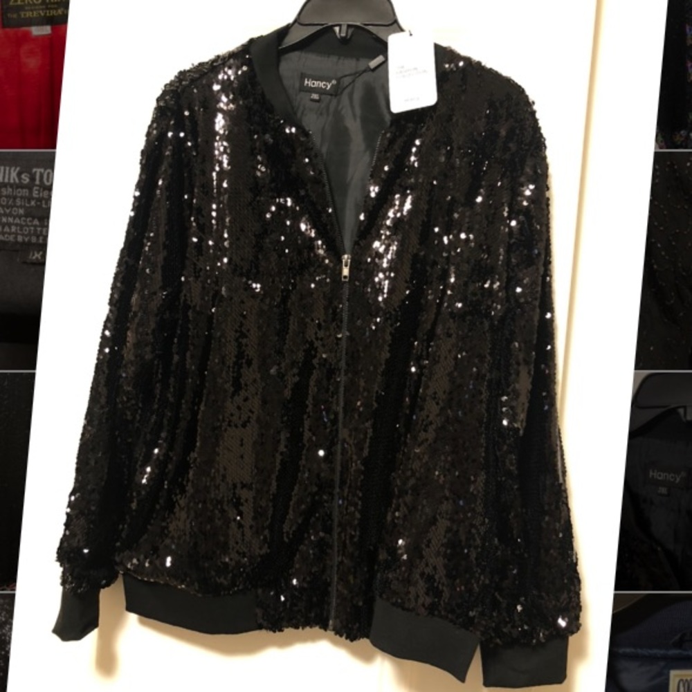 NEW W/ TAGS Black Sequin Bomber Jacket